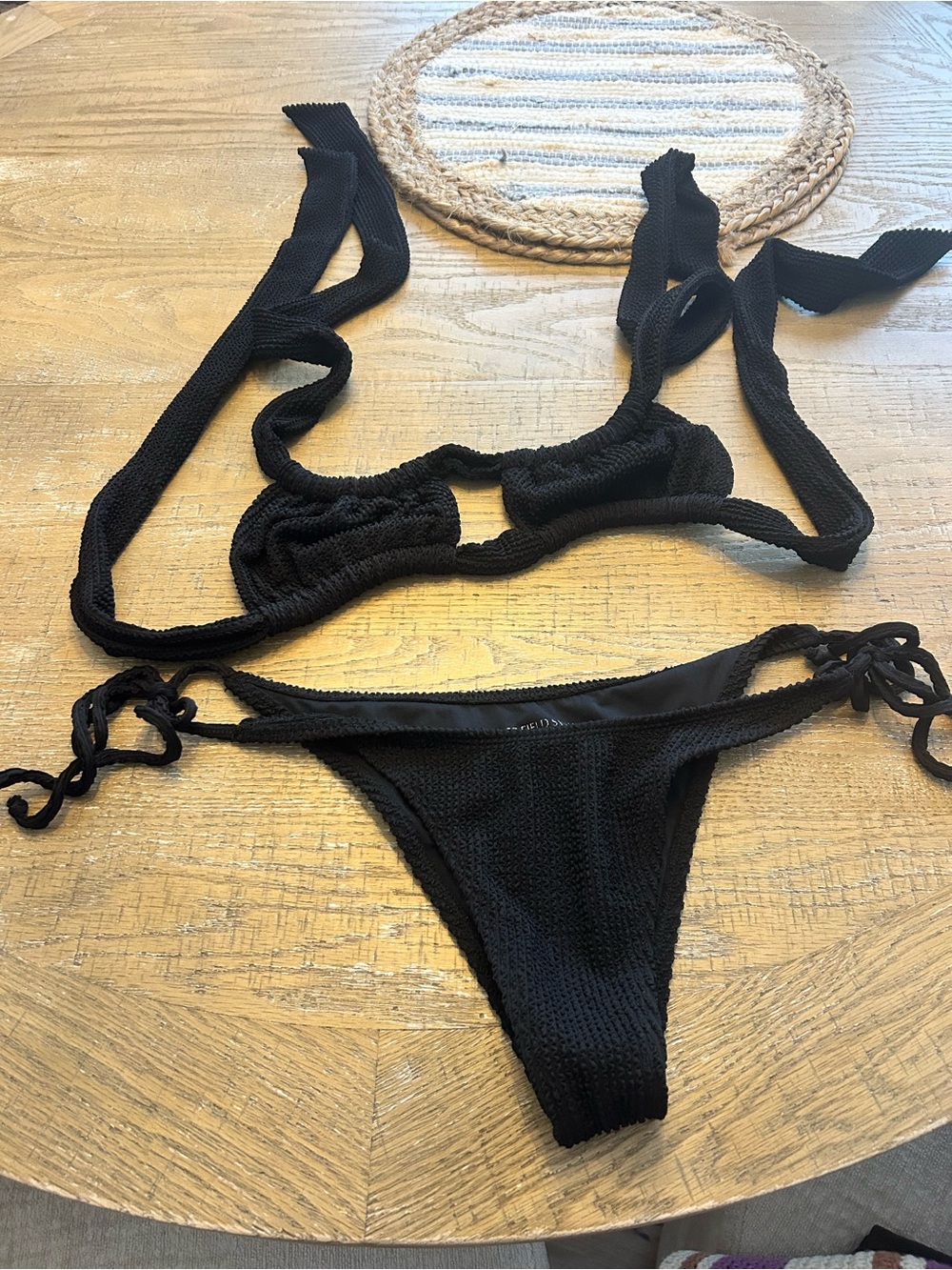Somerfield Swim Black Textured Tie-Back Bikini Set